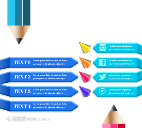 蓝色商务信息铅笔信息图 提升商务信息咨询效率的视觉工具